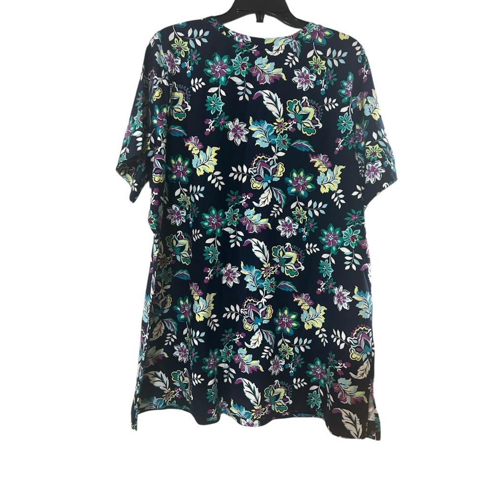 Floral Short Sleeve Tee - Navy with Green & Purple Floral - Picture 4 of 4